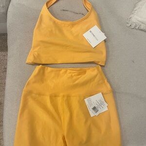 Beyond Yoga Yellow Sports Bra and Shorts Set